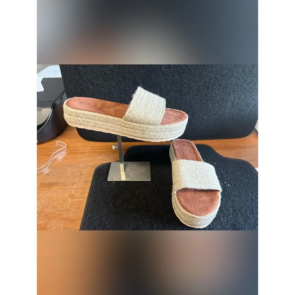 Neutral Espadrille Platform Slide Sandals Size 40 9-9.5 NWOT 🤎